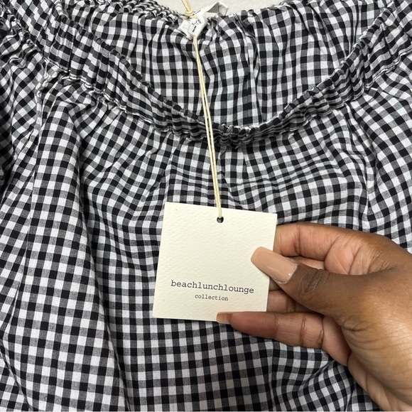 NEW Beach Lunch Lounge Women Top Large Gingham Plaid Off the Shoulder 3/4 Sleeve - Picture 5 of 10